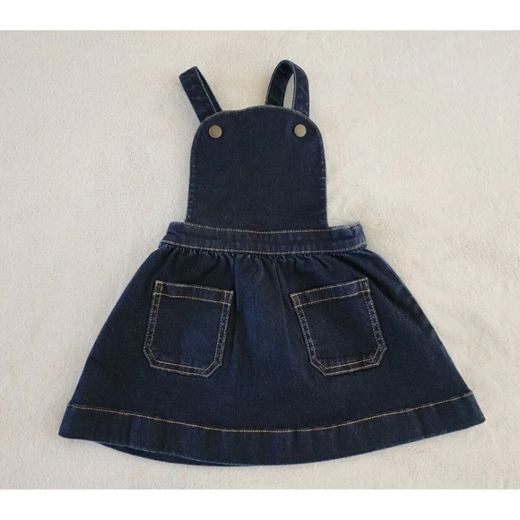 Hanna Andersson Girls Denim Overall Dress Size 18 -24 Month With Diaper Cover - Picture 2 of 6